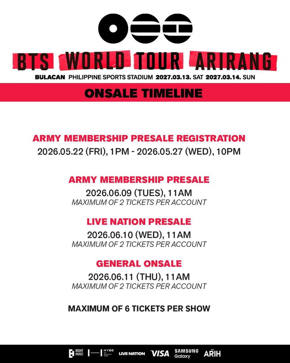 bts world tour arirang in bulacan presale dates
